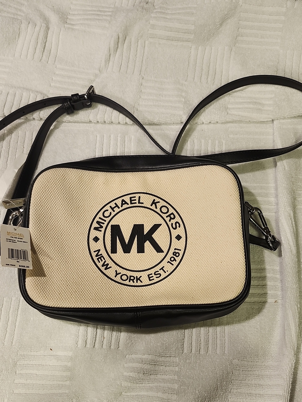Michael Kors Cream and Black MK Logo Crossbody Camera Bag